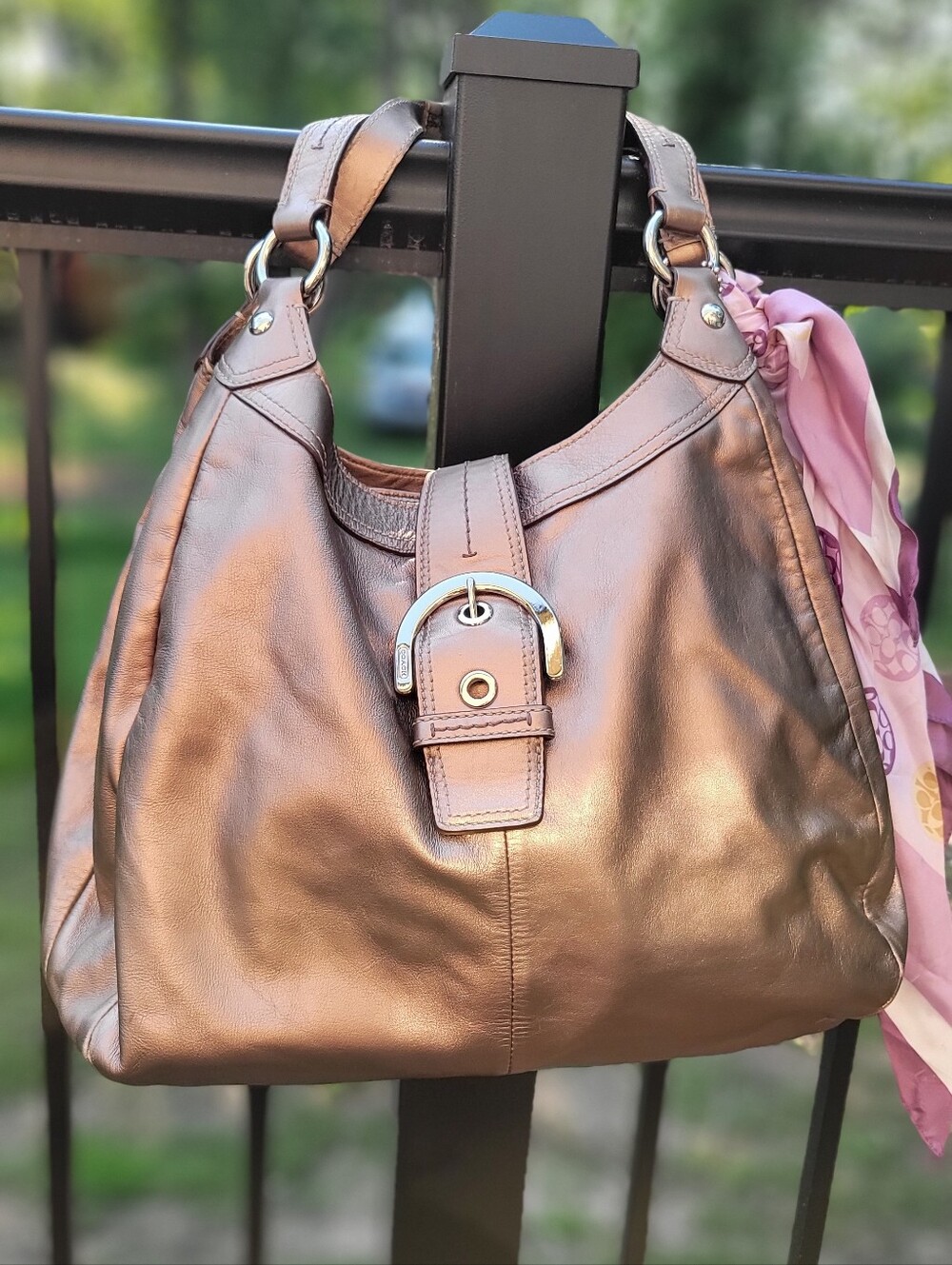 Coach Edie Metallic Leather Shoulder Bag, Matching Wallet & Scarf